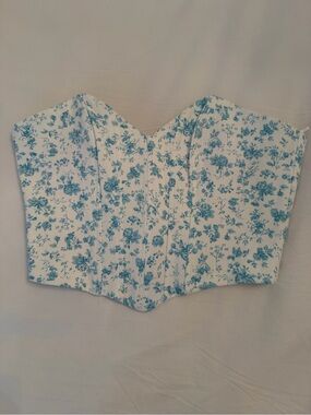 White Floral Sweetheart Bustier Top - Blue Floral